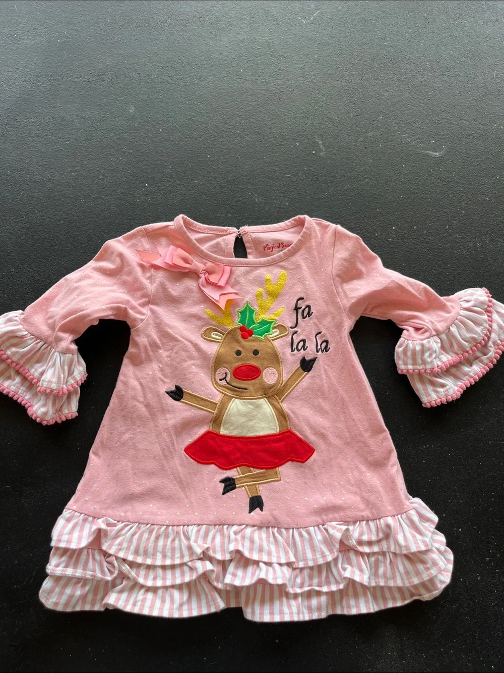 Magical Season Pink Reindeer Ruffle Dress toddler Top